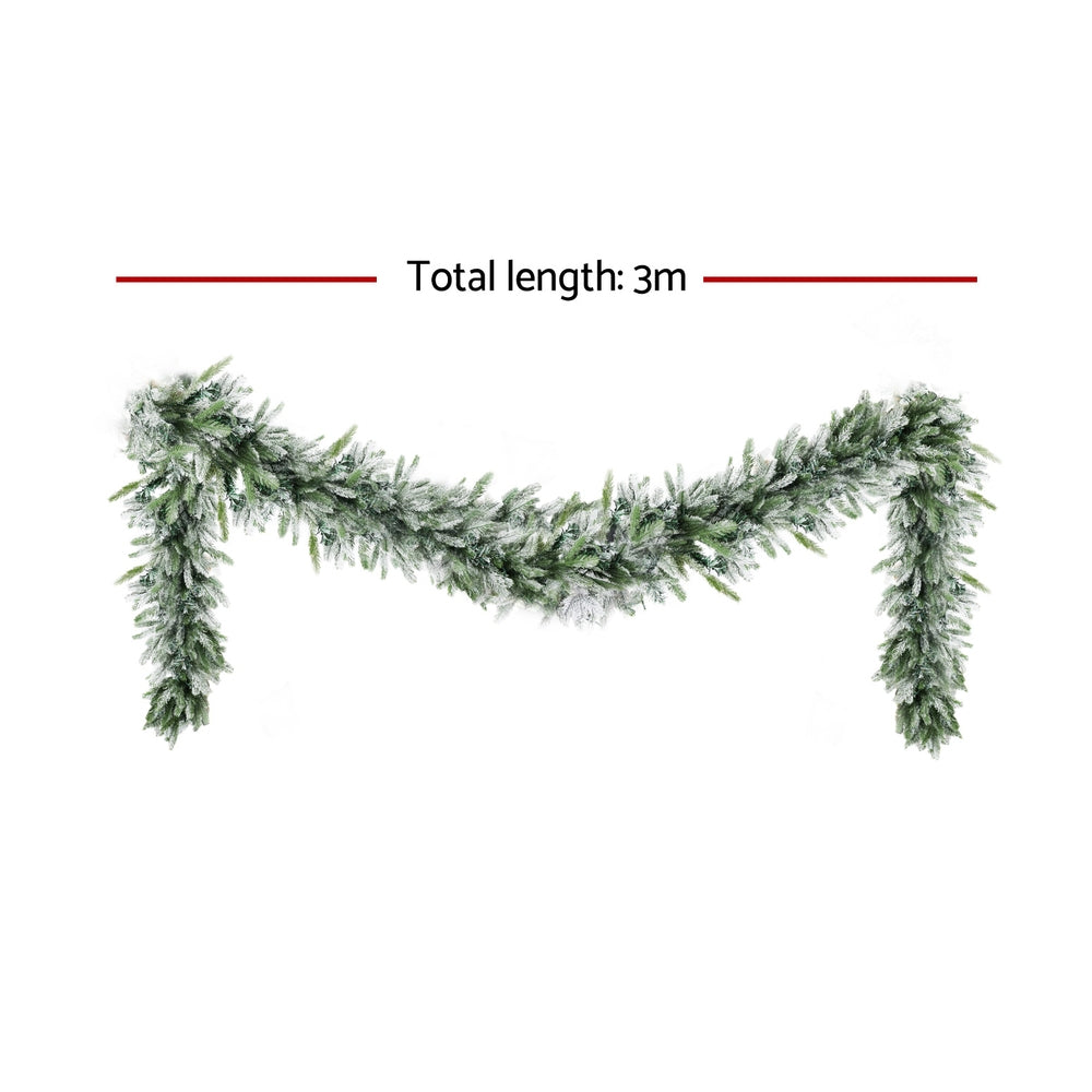 Jingle Jollys 3M Christmas Garland Pre-lit LED Lights Snow Frosted Tips Decor Occasions > Christmas > Christmas Wreaths & Garlands Woofy and Whiskers