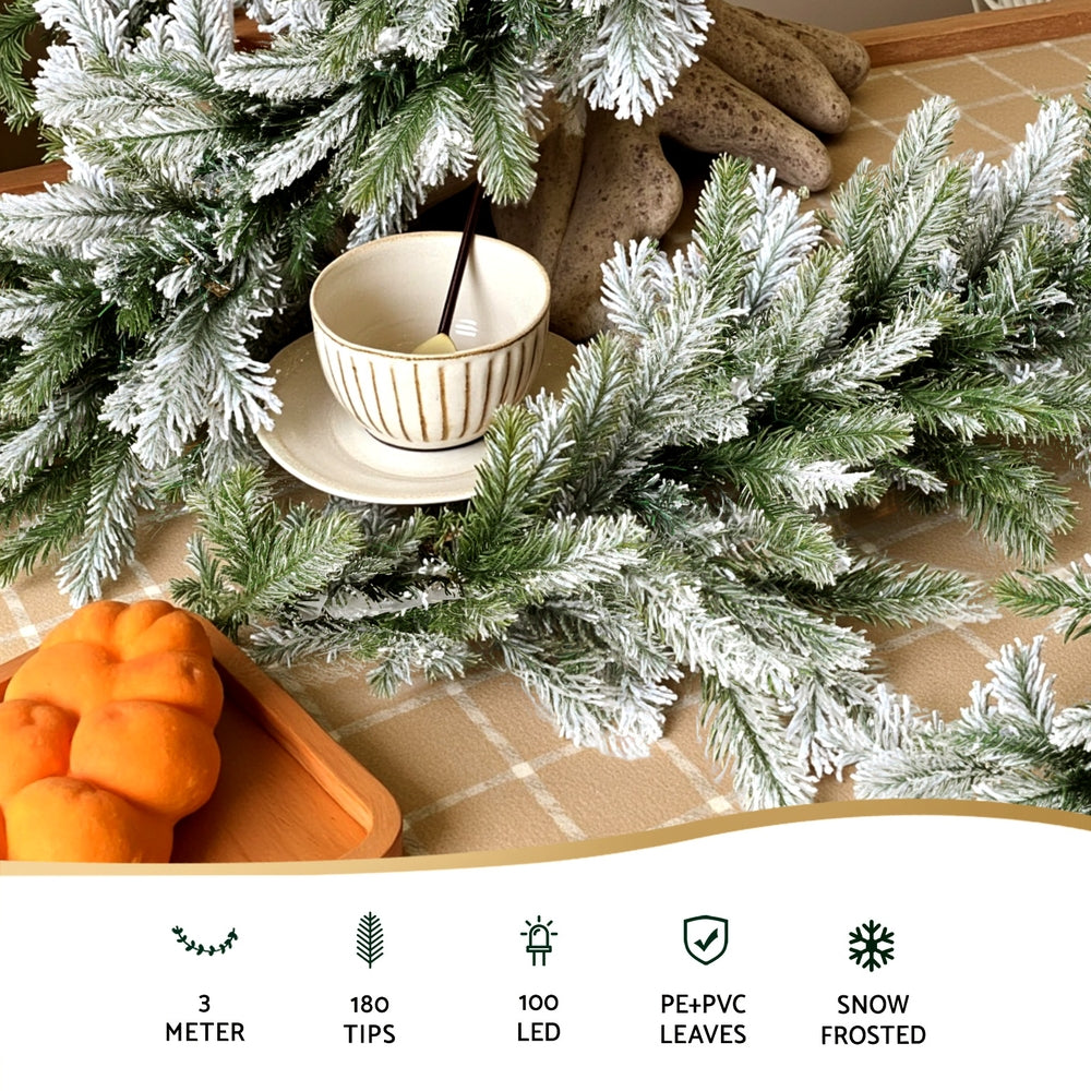 Jingle Jollys 3M Christmas Garland Pre-lit LED Lights Snow Frosted Tips Decor Occasions > Christmas > Christmas Wreaths & Garlands Woofy and Whiskers