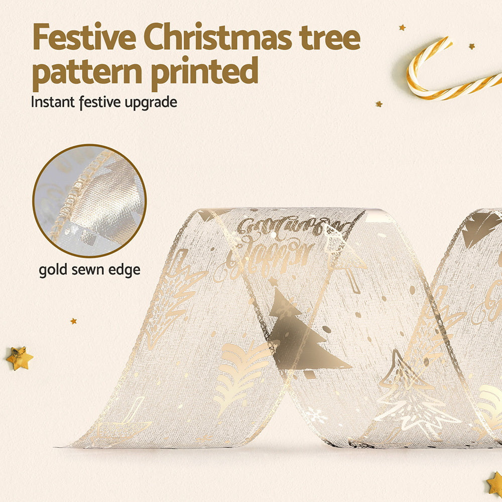 Jingle Jollys 20M Christmas Ribbon Roll Bow Printed Xmas Tree Decor Gift Gold Occasions > Christmas > Christmas Decorations Jingle Jollys