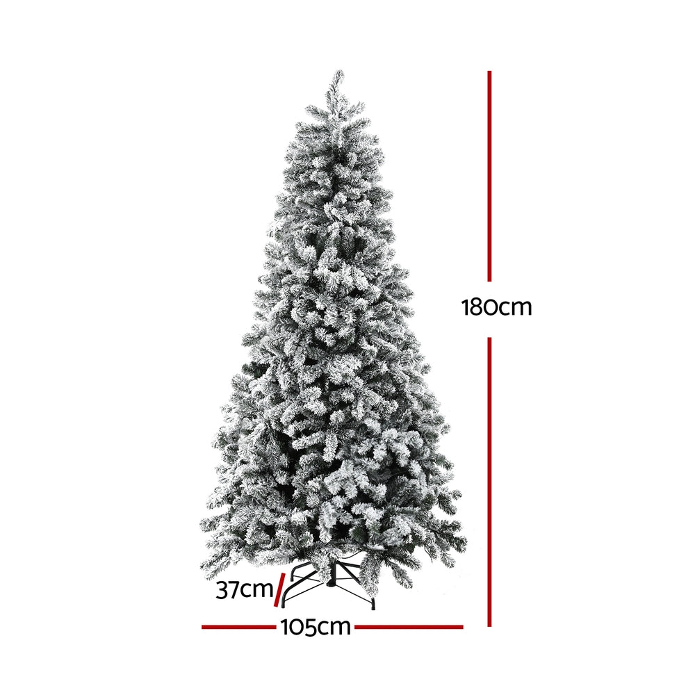 Jingle Jollys Christmas Tree 1.8m Snow Flocked LED Xmas Decoration 8 Light Modes Occasions > Christmas > Christmas Trees Woofy and Whiskers
