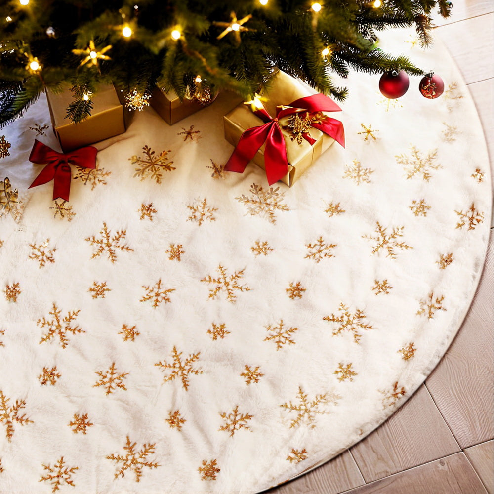 Jingle Jollys Christmas Tree Skirt 90cm Snowflake Ornaments Xmas Decorations Occasions > Christmas > Christmas Decorations Woofy and Whiskers