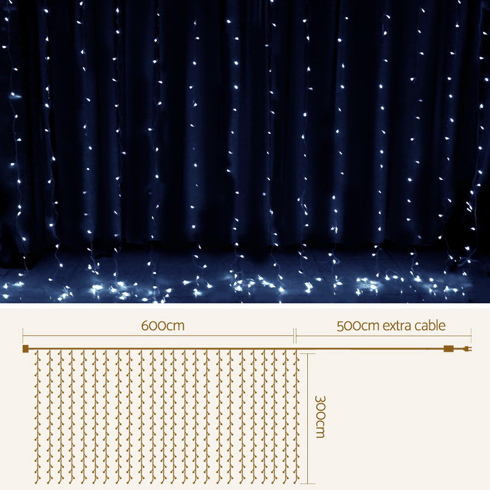 3X6M Christmas Lights Curtain Light Cool White 600 LED Jingle Jollys Occasions > Christmas > Outdoor Decorations & Lights Woofy and Whiskers