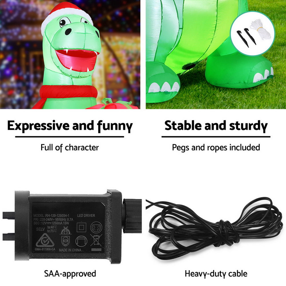 Jingle Jollys Christmas Inflatable Dinosaur 1.8M Height LED Decorations Illuminated Occasions > Christmas > Christmas Decorations Woofy and Whiskers