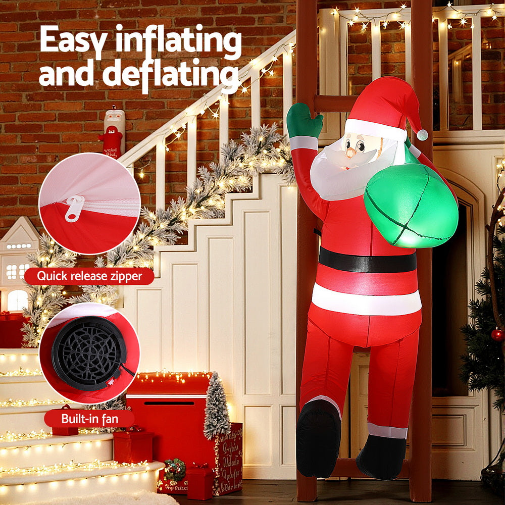 Jingle Jollys Christmas Inflatable Santa Climbing Ladder 2.45M Height LED Decorations Illuminated Occasions > Costumes > Costumes & Accessories Woofy and Whiskers