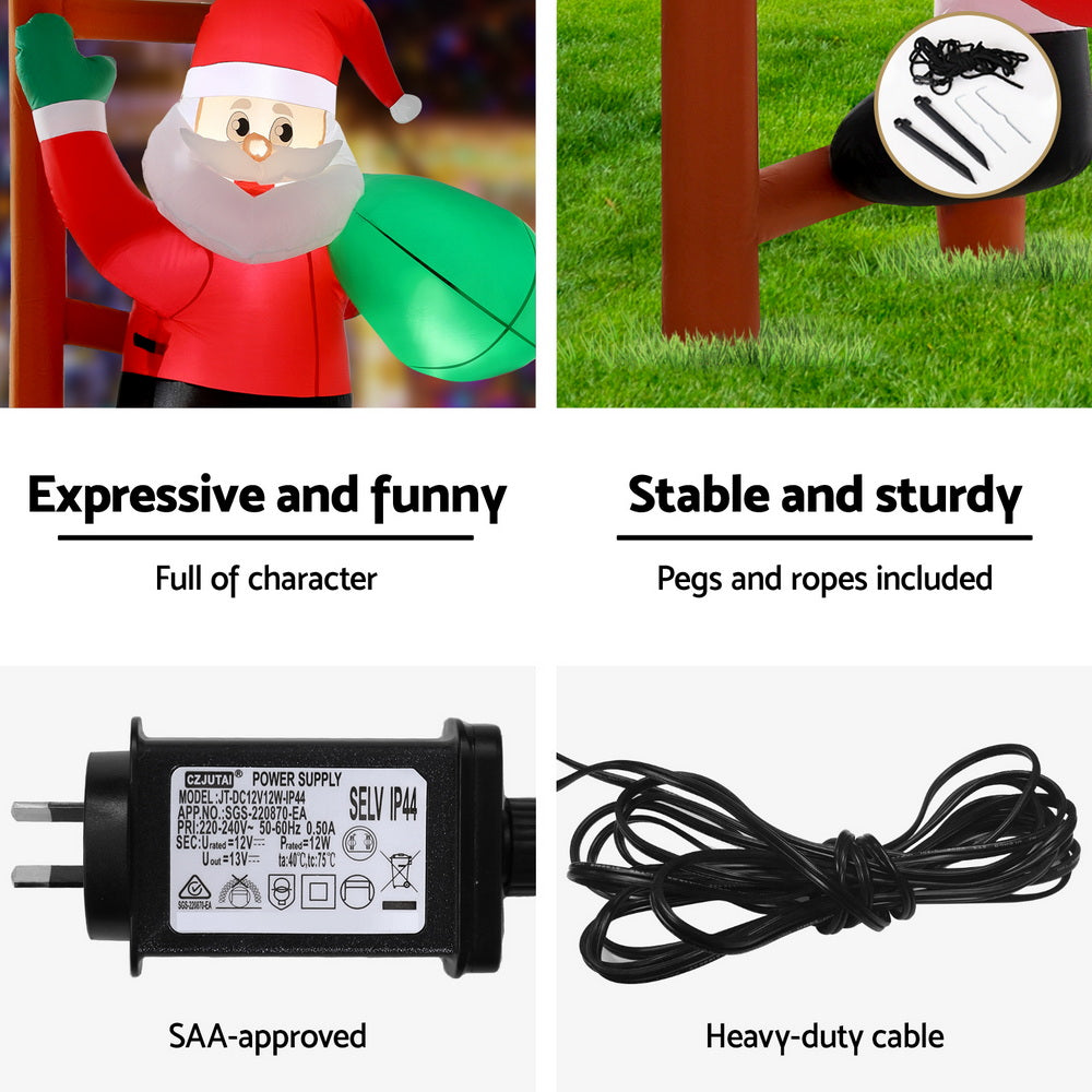 Jingle Jollys Christmas Inflatable Santa Climbing Ladder 2.45M Height LED Decorations Illuminated Occasions > Costumes > Costumes & Accessories Woofy and Whiskers