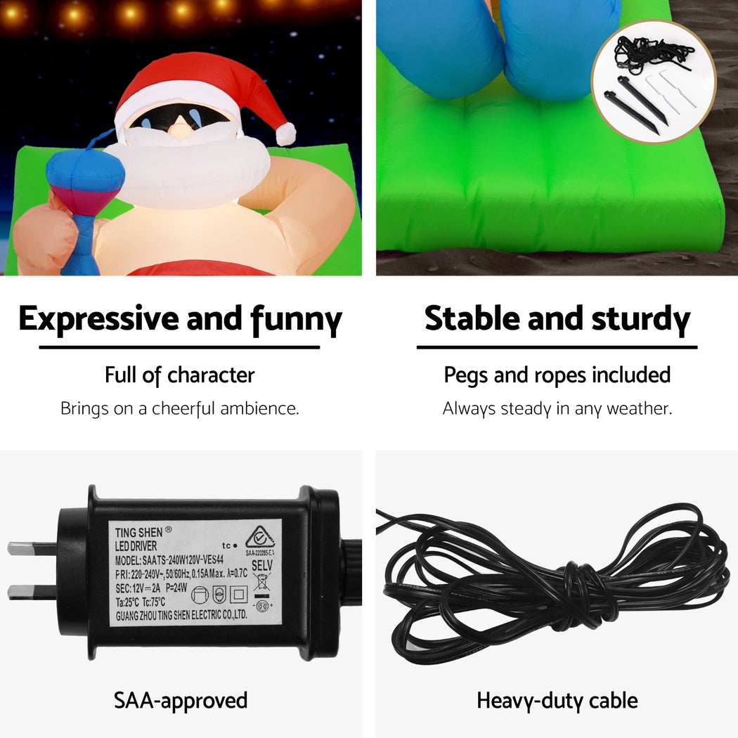 Jingle Jollys Christmas Inflatable Santa Bench 1.8M LED Illuminated Decorations Occasions > Christmas > Christmas Decorations Jingle Jollys