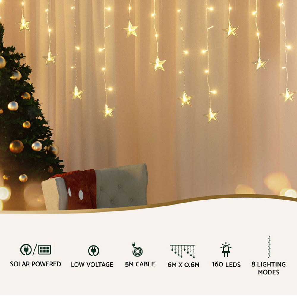 160 LED 6M Christmas Lights Icicle Light Solar Warm Jingle Jollys Occasions > Christmas > Outdoor Decorations & Lights Woofy and Whiskers