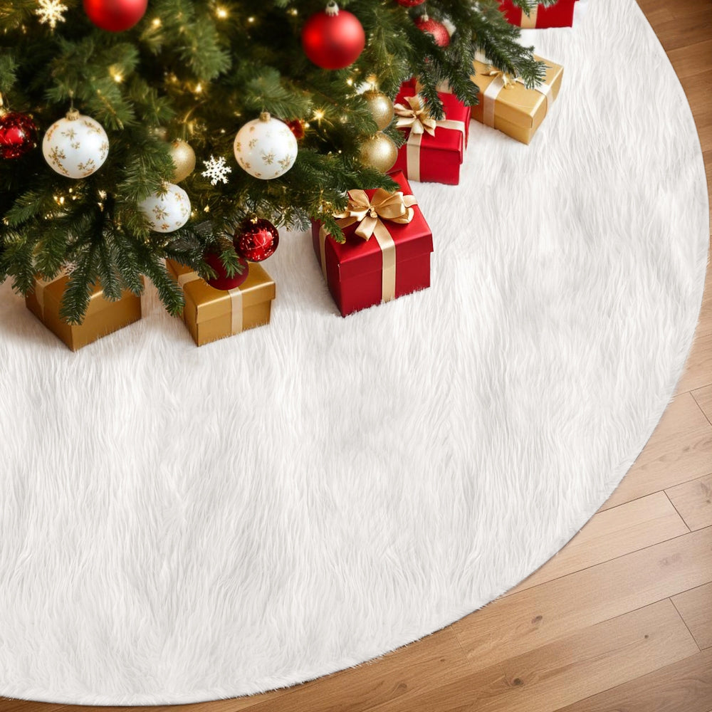 Jingle Jollys Christmas Tree Skirt 90cm Plush Xmas Fluffy Ornaments Decor White Occasions > Christmas > Christmas Trees Woofy and Whiskers