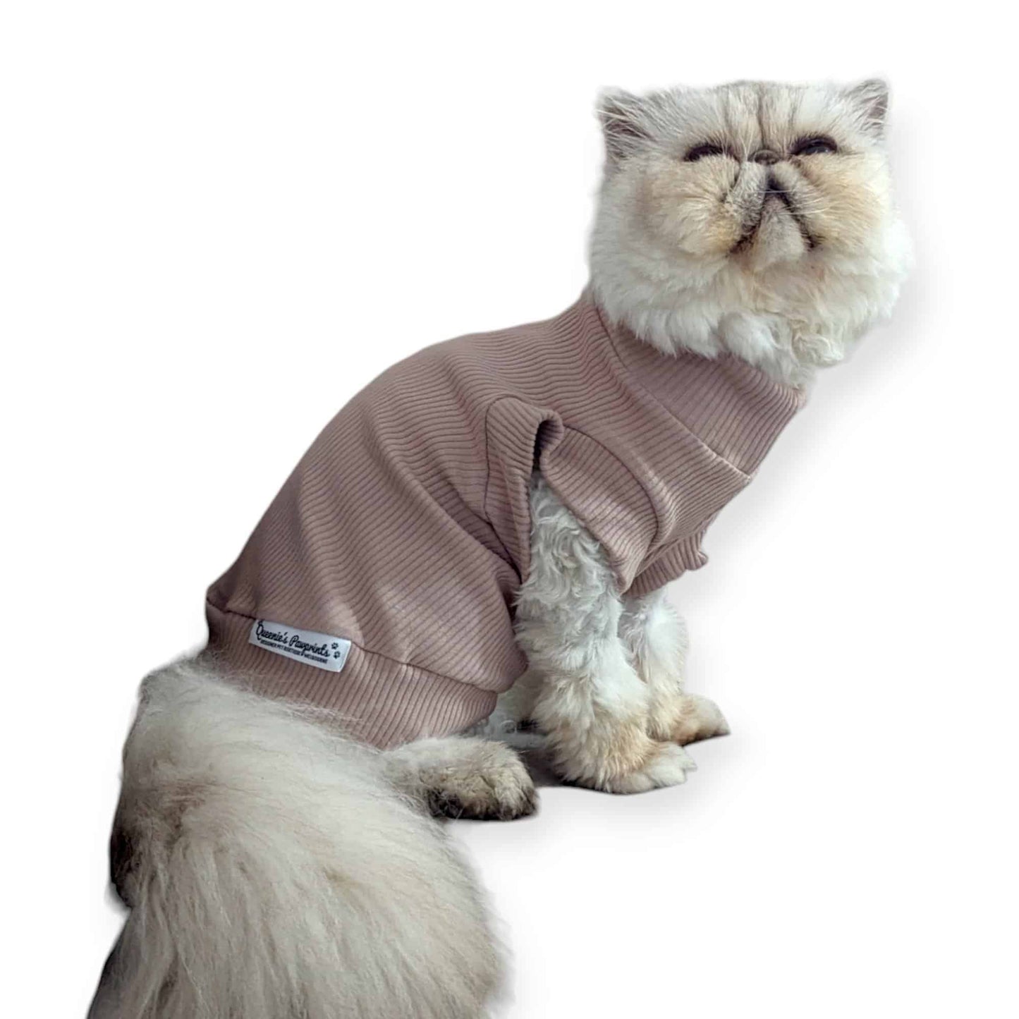 Cosy Feline Rib Knit Jumper - Mocha Queenie's Pawprints