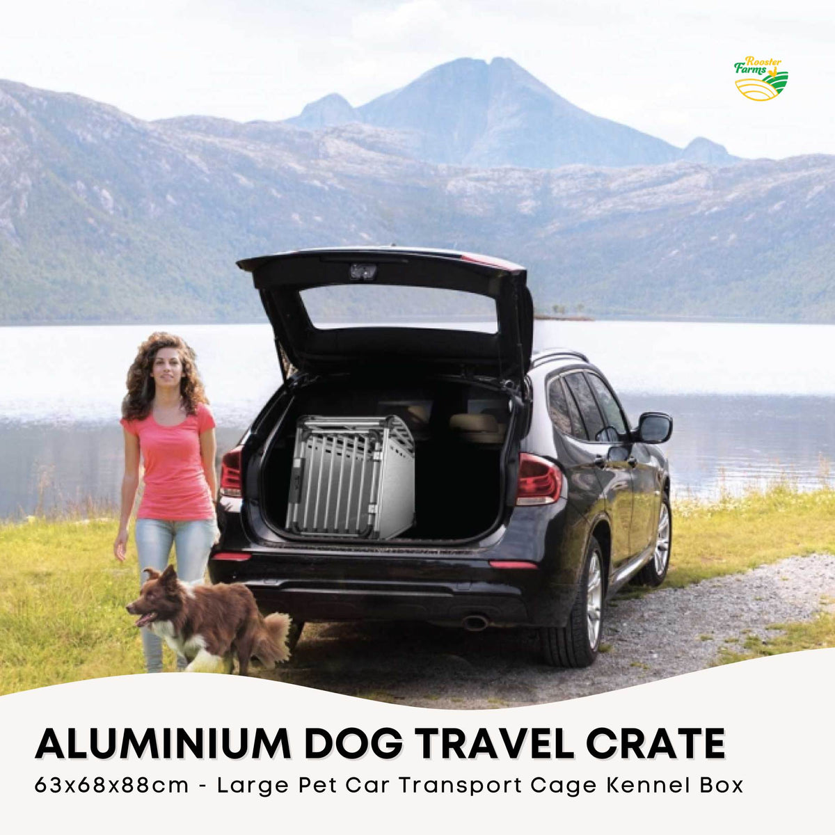 Aluminium Dog Travel Crate 63x68x88cm - Large Pet Car Transport Cage Kennel Box Pet Care > Cat Supplies > Cat Carriers & Crates Woofy and Whiskers
