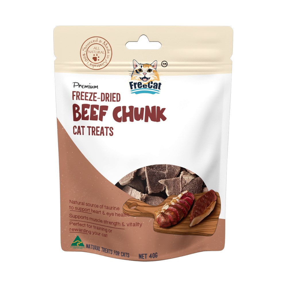 Freecat Premium freeze dried Chicken Bites with Cat grass 50g Cat treats Woofy and Whiskers Beef Chunk