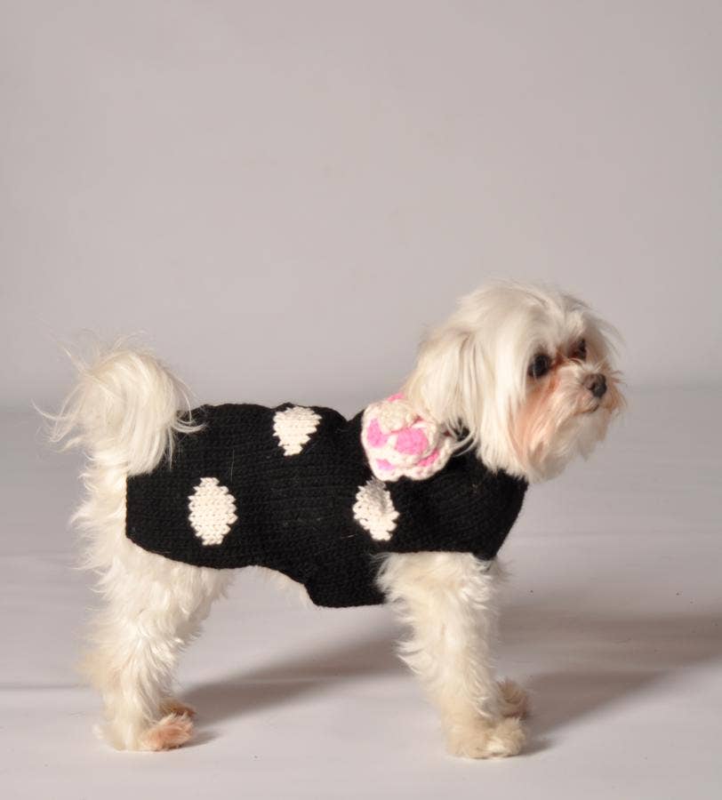 Black Polka Dot Flower Dog Sweater CHILLY DOG LLC S