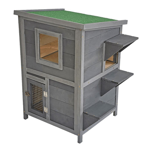 Cat House Weatherproof 2-Story Indoor Outdoor Wooden Shelter Bitumen Roof Pet Care > Cleaning & Maintenance Generic