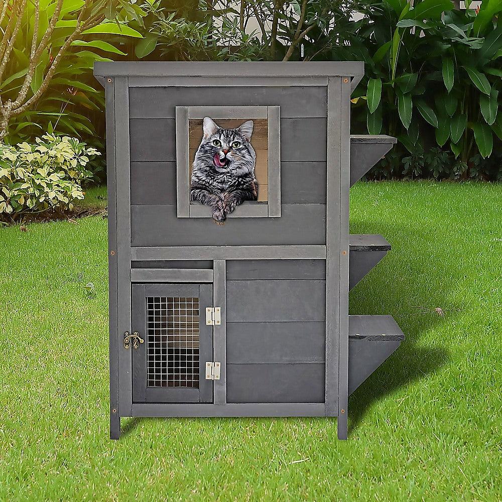 Cat House Weatherproof 2-Story Indoor Outdoor Wooden Shelter Bitumen Roof Pet Care > Cleaning & Maintenance Generic