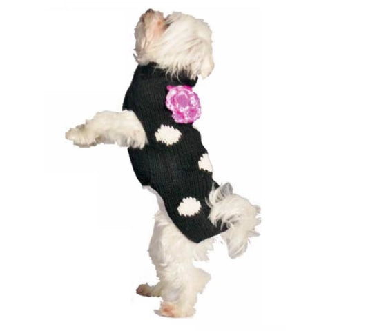 Chilly Dog Black Polka Dot Flower Dog Sweater chilly dog Small