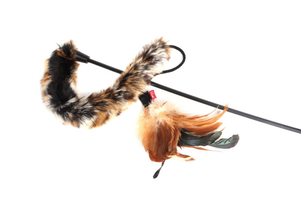 GiGwi Feather Teaser Wand - Natural Cat Toys Woofy and Whiskers