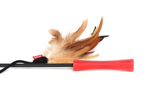 GiGwi Feather Teaser Wand - Natural Cat Toys Woofy and Whiskers