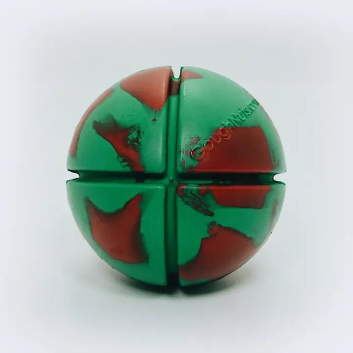 GOUGHNUTS Tough Dog Toys - Interactive Black 50 - Toughest Ball tough dog toys GOUGHNUTS Interactive Green Ball - Durabity Score 65