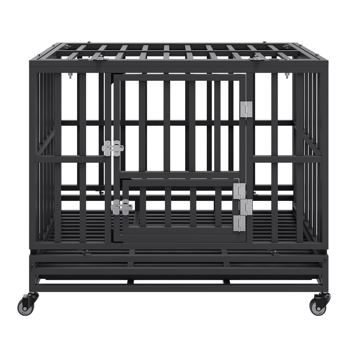 Heavy Duty Dog Crate 38 in Metal Dog Kennel with Wheels and Removable Tray Pet Care > Dog Supplies > Dog Kennels Woofy and Whiskers