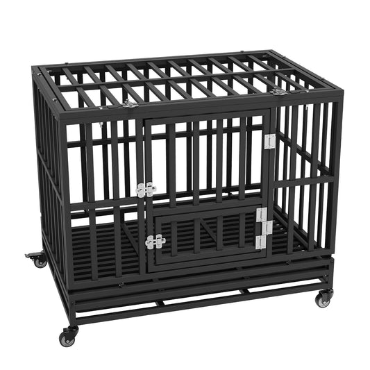 Heavy Duty Dog Crate 38 in Metal Dog Kennel with Wheels and Removable Tray Pet Care > Dog Supplies > Dog Kennels Woofy and Whiskers