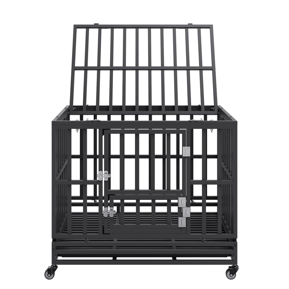 Heavy Duty Dog Crate 38 in Metal Dog Kennel with Wheels and Removable Tray Pet Care > Dog Supplies > Dog Kennels Woofy and Whiskers