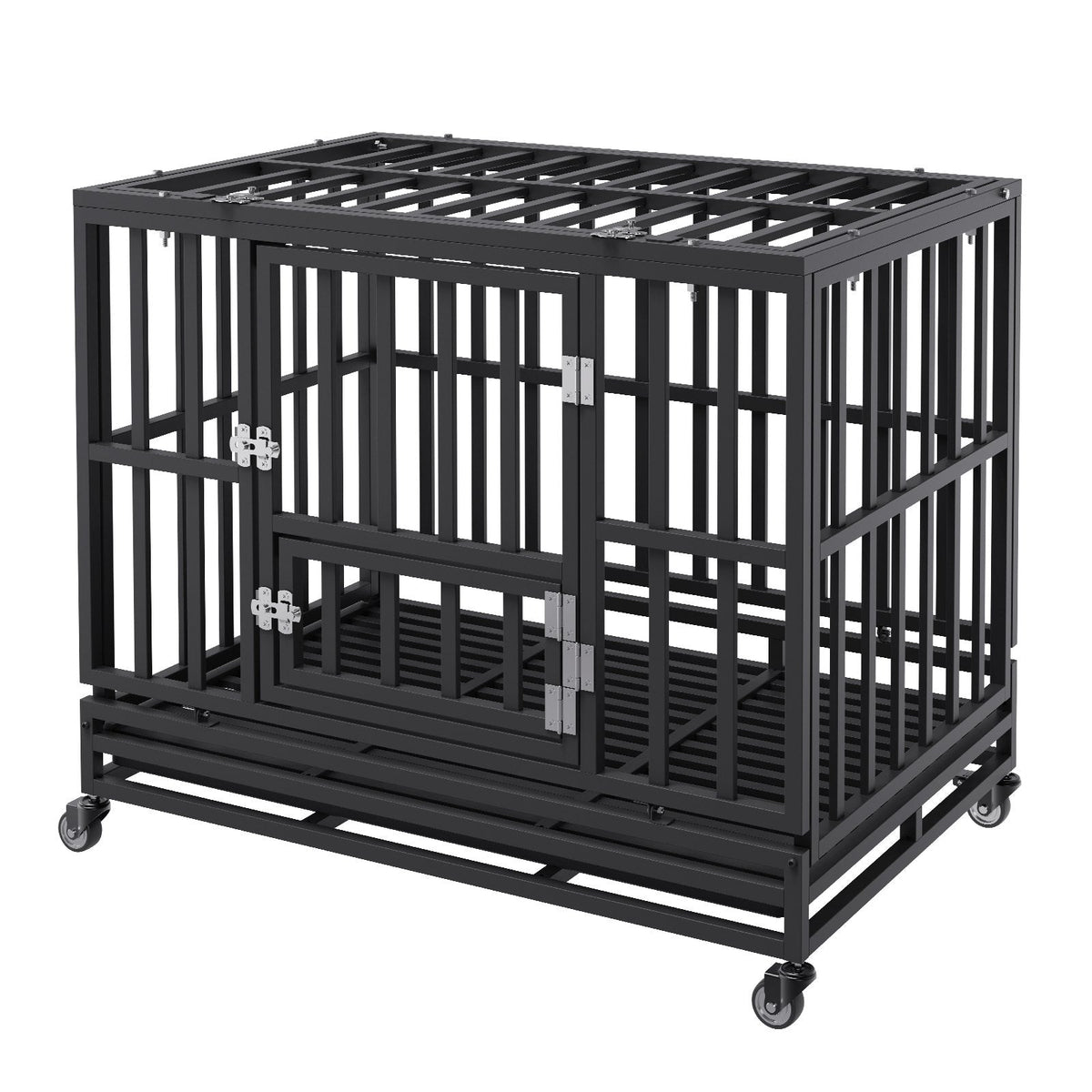 Heavy Duty Dog Crate 38 in Metal Dog Kennel with Wheels and Removable Tray Pet Care > Dog Supplies > Dog Kennels Woofy and Whiskers