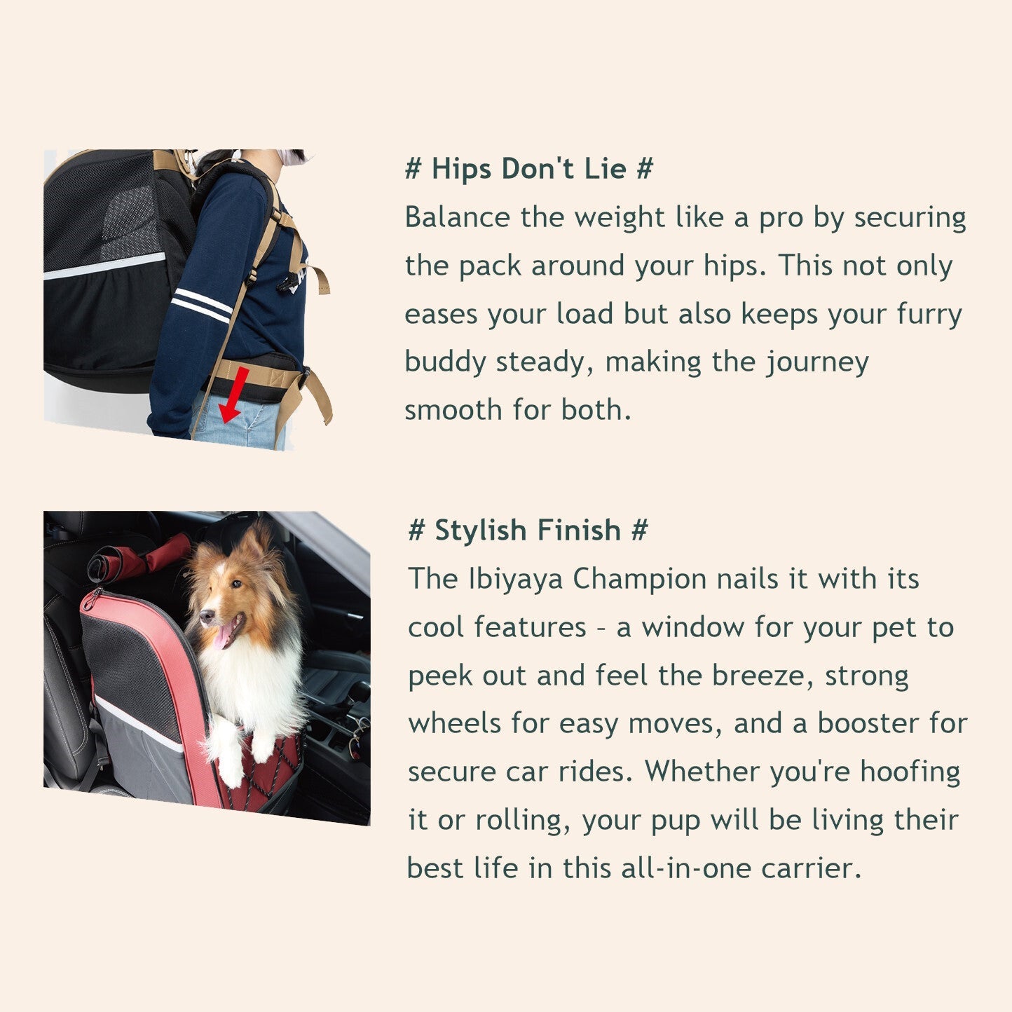 Ibiyaya Champion 3-in-1 Carrier, Backpack & Car Seat for Dogs up to 12kg Pet Carrier Ibiyaya