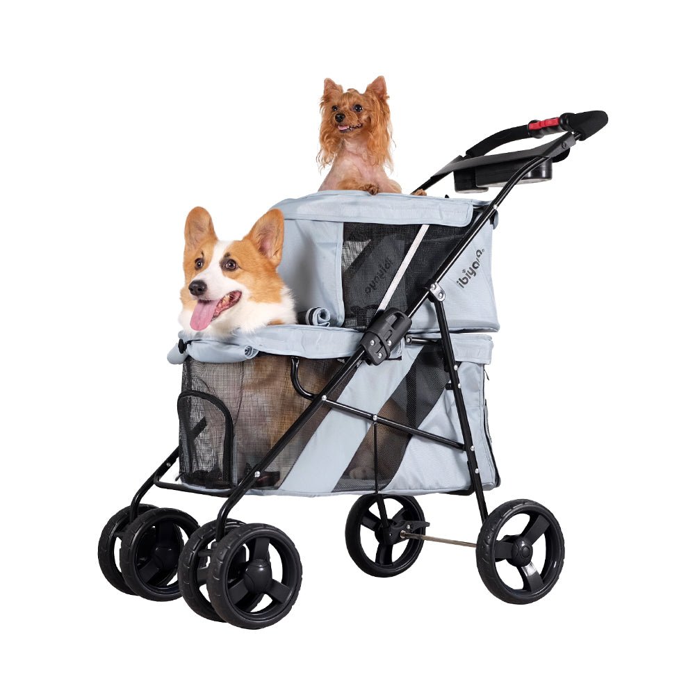 Ibiyaya Double Decker Pet Stroller – Silver Gray pet stroller Ibiyaya