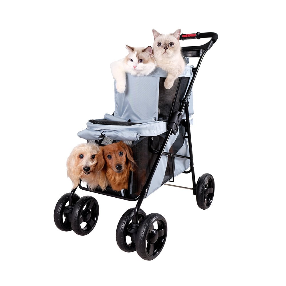 Ibiyaya Double Decker Pet Stroller for Multiple Pets - Silver Gray pet stroller Ibiyaya