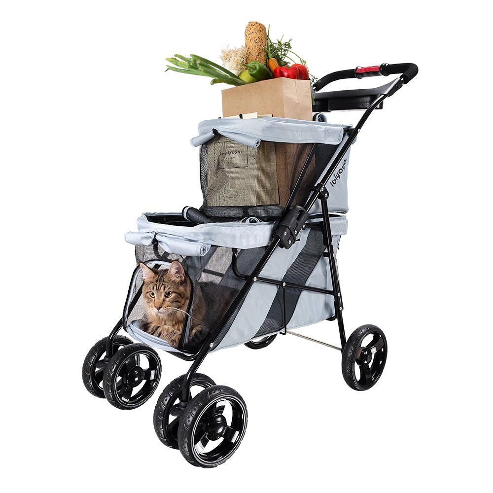 Ibiyaya Double Decker Pet Stroller – Silver Gray pet stroller Ibiyaya
