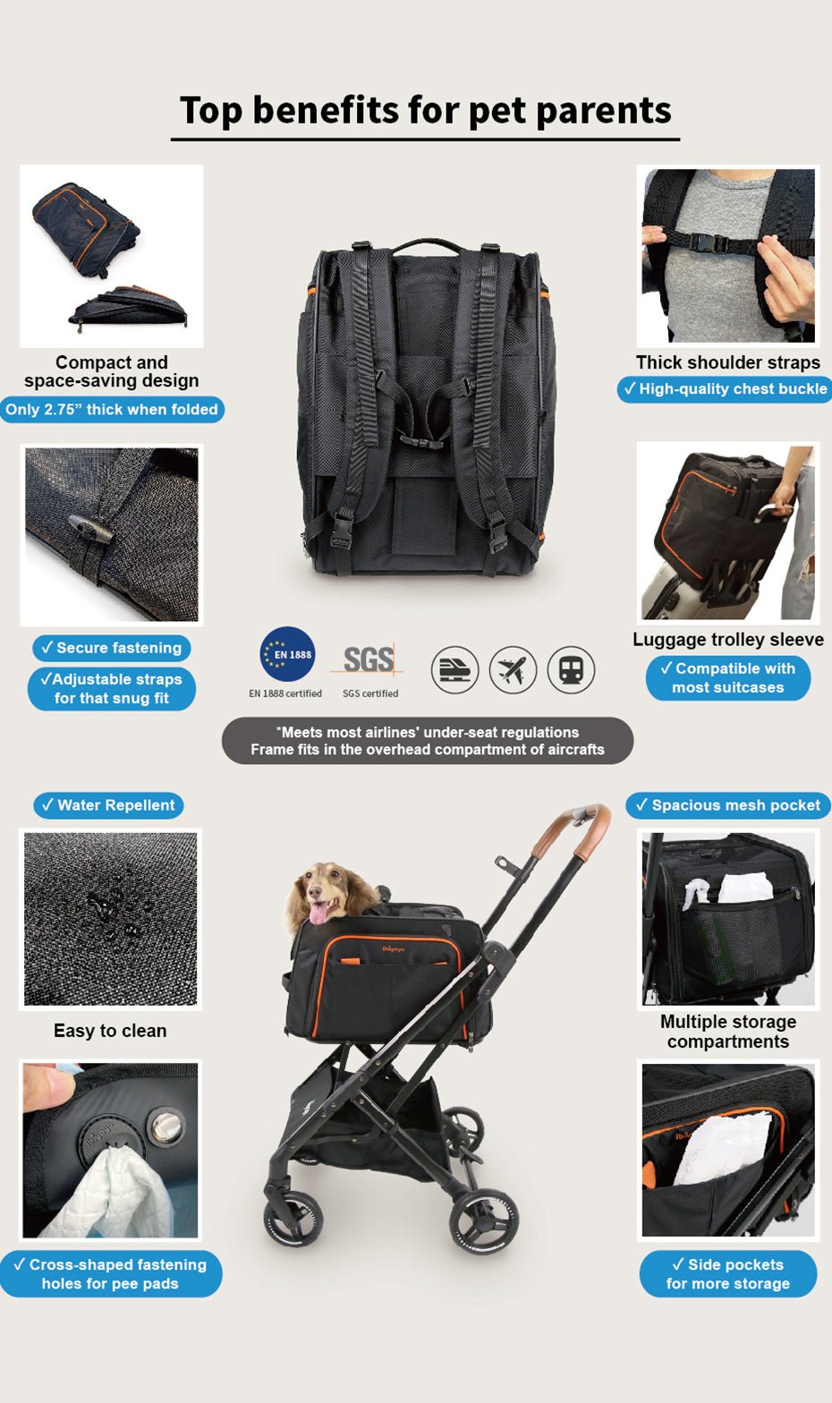 Ibiyaya JetPaw 3-in-1 Detachable Pet Stroller & Carrier | Canberra Local Delivery Available pet stroller Ibiyaya