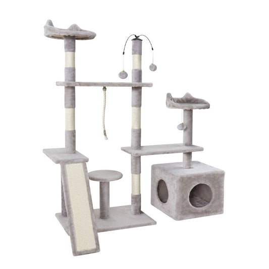 i.Pet Cat Tree 135cm Tower Scratching Post Scratcher Wood Condo House Toys Grey Pet Care > Cat Supplies > Cat Scratching Posts Ipet