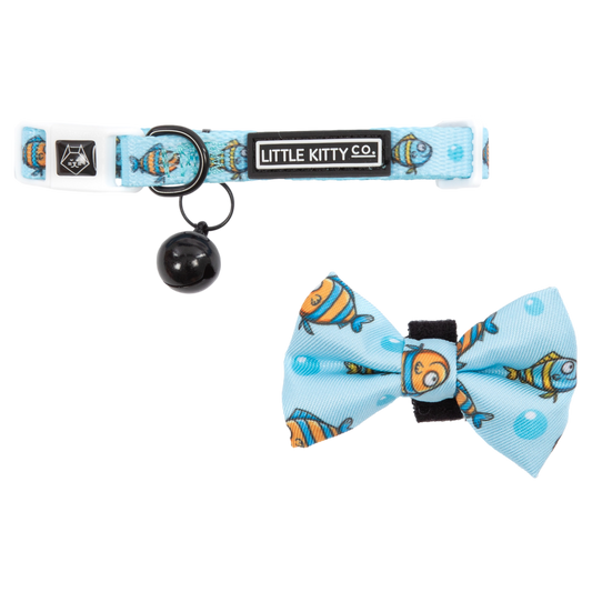 Little Kitty Co CAT COLLAR & BOW TIE: Here, Fishy, Fishy (NEW!) cat collar & Bow Tie Little Kitty Co. XS