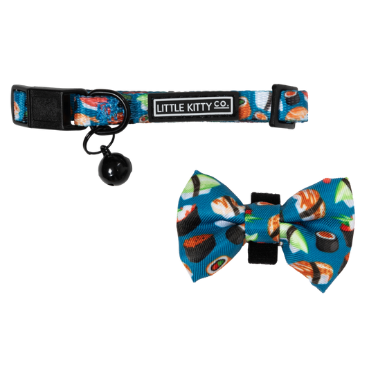 Little Kitty Co CAT COLLAR & BOW TIE: Sushi Makes Miso Happy Little Kitty Co.