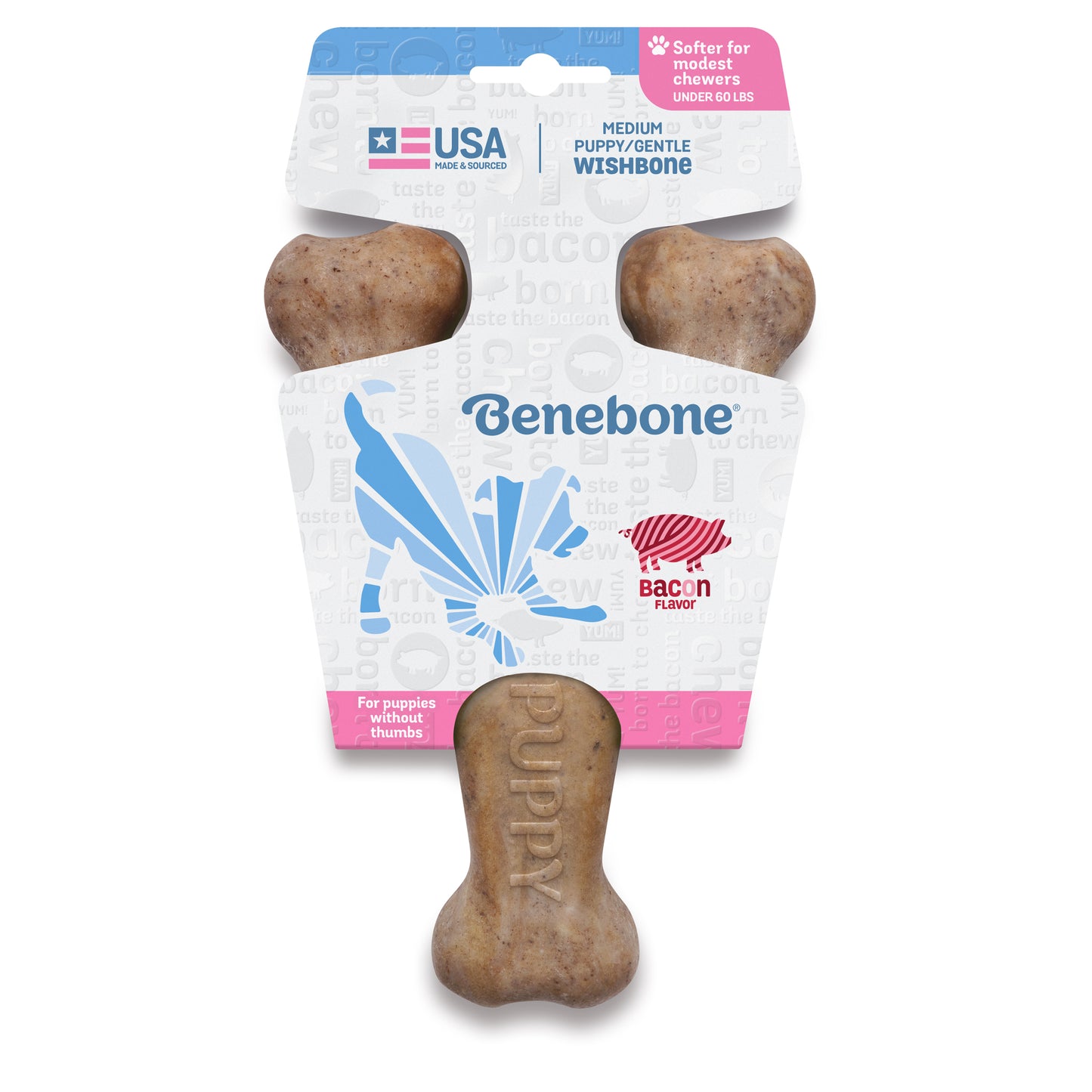 Benebone – Bacon Puppy Wishbone Tough dog toys Woofy and Whiskers Medium