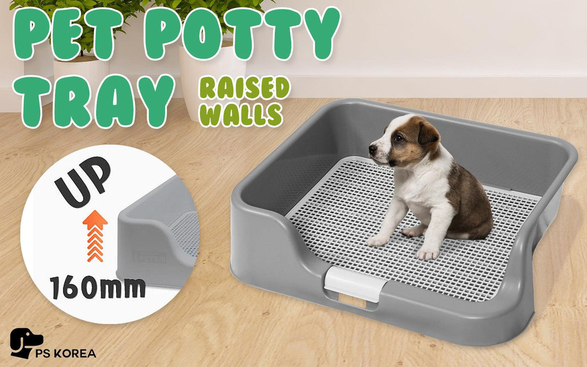 PS KOREA Grey Dog Pet Potty Tray Training Toilet Raised Walls T1 Pet Supplies PS KOREA