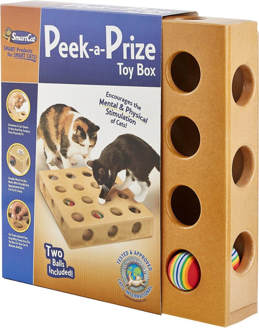 SmartCat Peek-and-Prize Large Toy Box Wooden Cat Toy Interactive cat toy Smart cat
