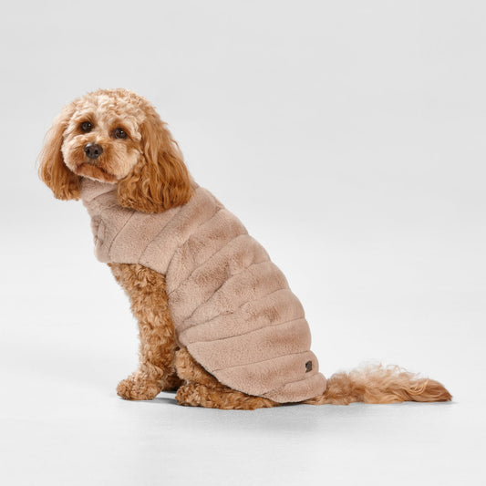 Snooza Wear – Cut Fur Fabric Coat – Taupe Dog Apparel Snooza Large