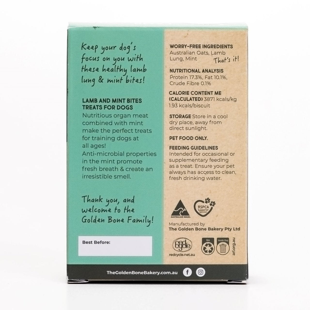 The Golden Bone bakery 16 x 40g - Lamb & Mint Bites Dog Treats dog treats The golden bone bakery
