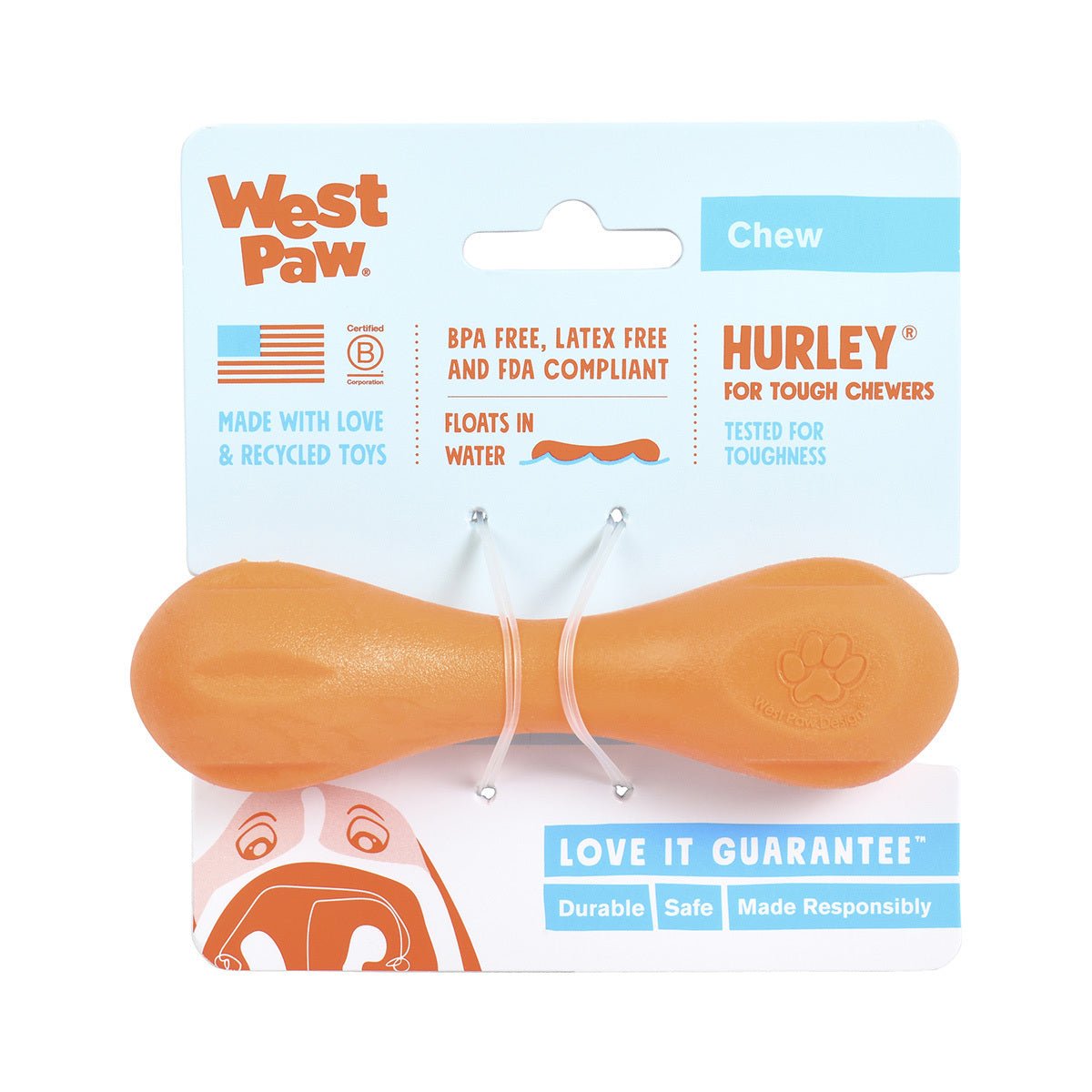 West Paw Hurley Fetch Toy for Tough Dogs - Ruby Red Dog toys West Paw Design Small Orange