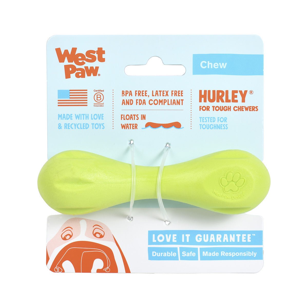 West Paw Hurley Fetch Toy for Tough Dogs - Ruby Red Dog toys West Paw Design Small Green