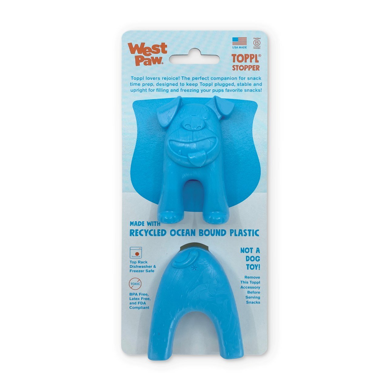 West Paw Toppl Treat Dispensing Wobbling Dog Toy & Food Bowl Dog toys West Paw Design Blue One Size West Paw Toppl Stopper - Fill and Freeze your Toppl with Ease