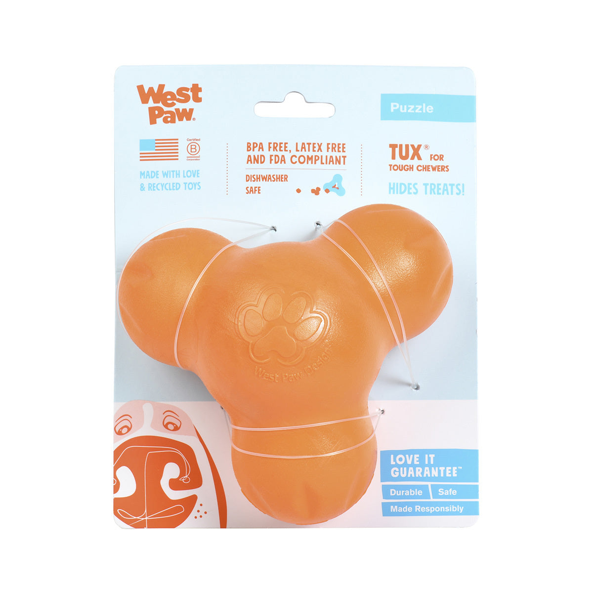 West Paw Tux Tough Puzzle Toy - Large - Bubblegum Eco friendly dog toy West Paw Design