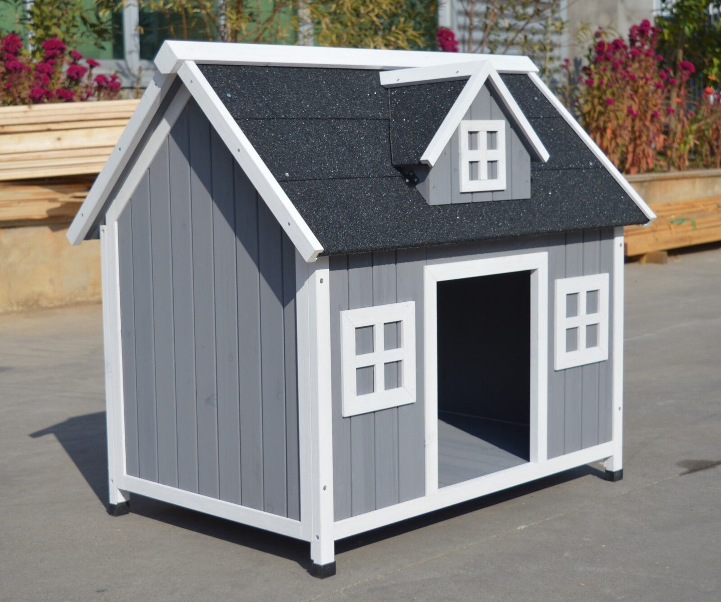 YES4PETS Grey Large Timber Pet Dog Puppy Wooden Cabin Kennel Timber House wooden dog kennel YES4PETS