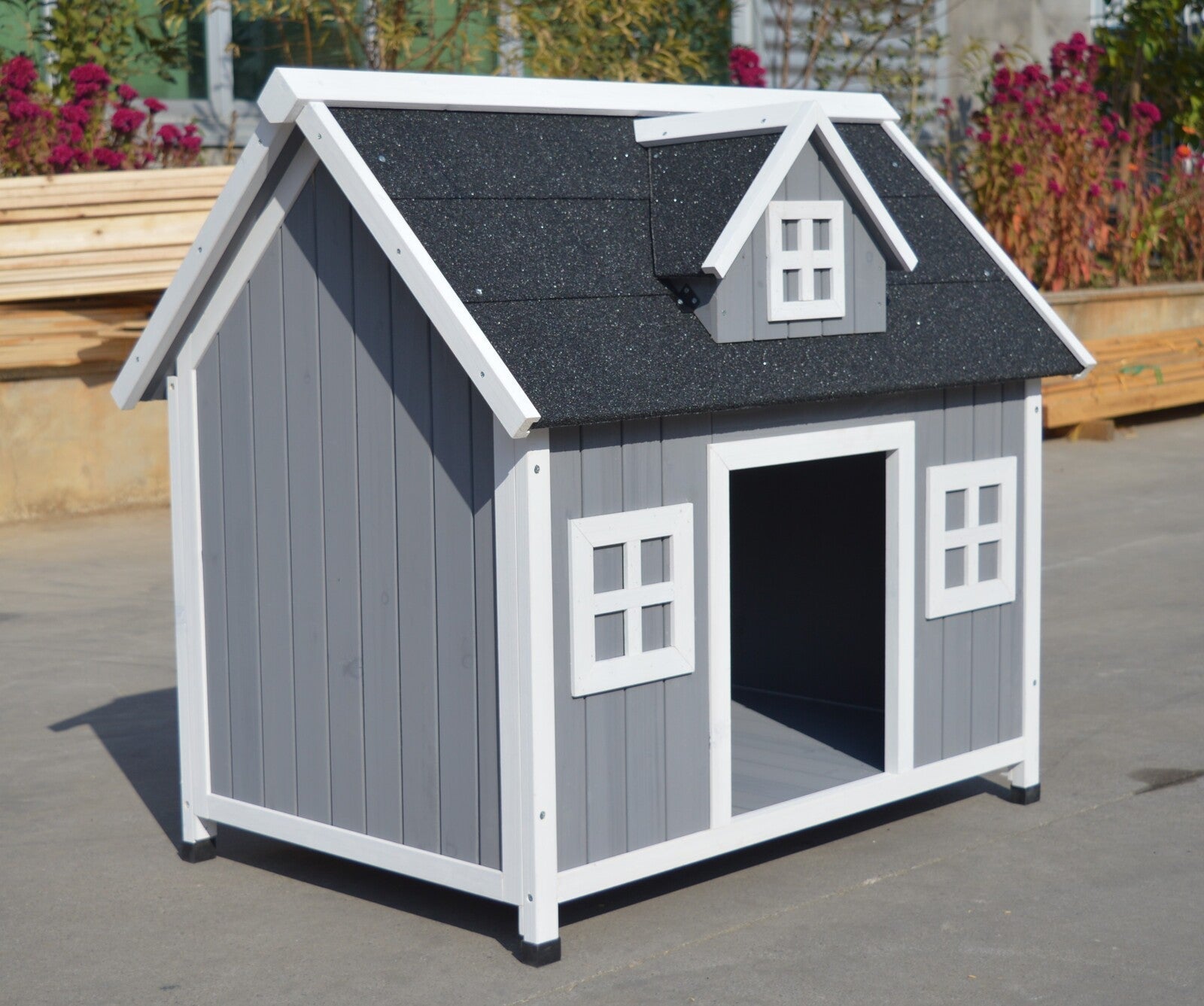 YES4PETS Grey Large Timber Pet Dog Puppy Wooden Cabin Kennel Timber House wooden dog kennel YES4PETS