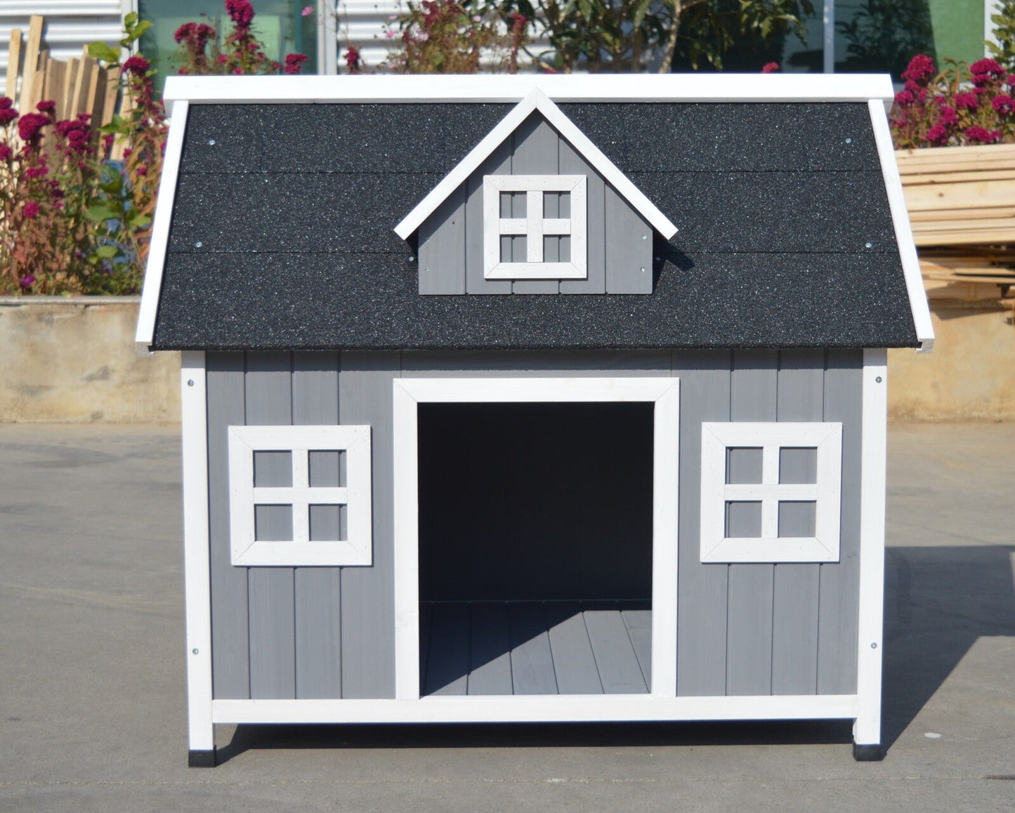 YES4PETS Grey Large Timber Pet Dog Puppy Wooden Cabin Kennel Timber House wooden dog kennel YES4PETS