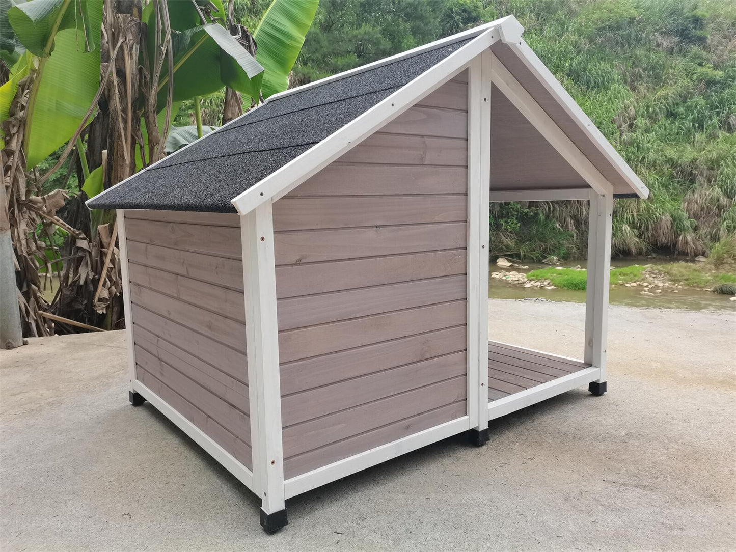 YES4PETS L Timber Pet Dog Kennel House Puppy Wooden Timber Cabin 130x105x100cm Grey wooden dog kennel YES4PETS