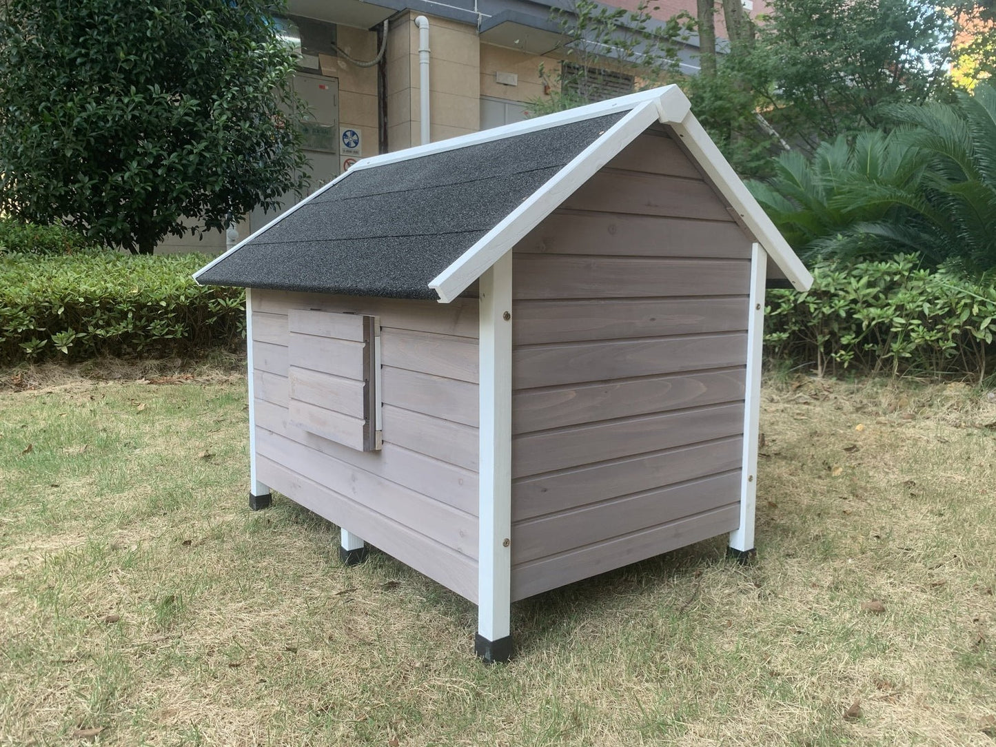 YES4PETS L Timber Pet Dog Kennel House Puppy Wooden Timber Cabin Grey wooden dog kennel YES4PETS