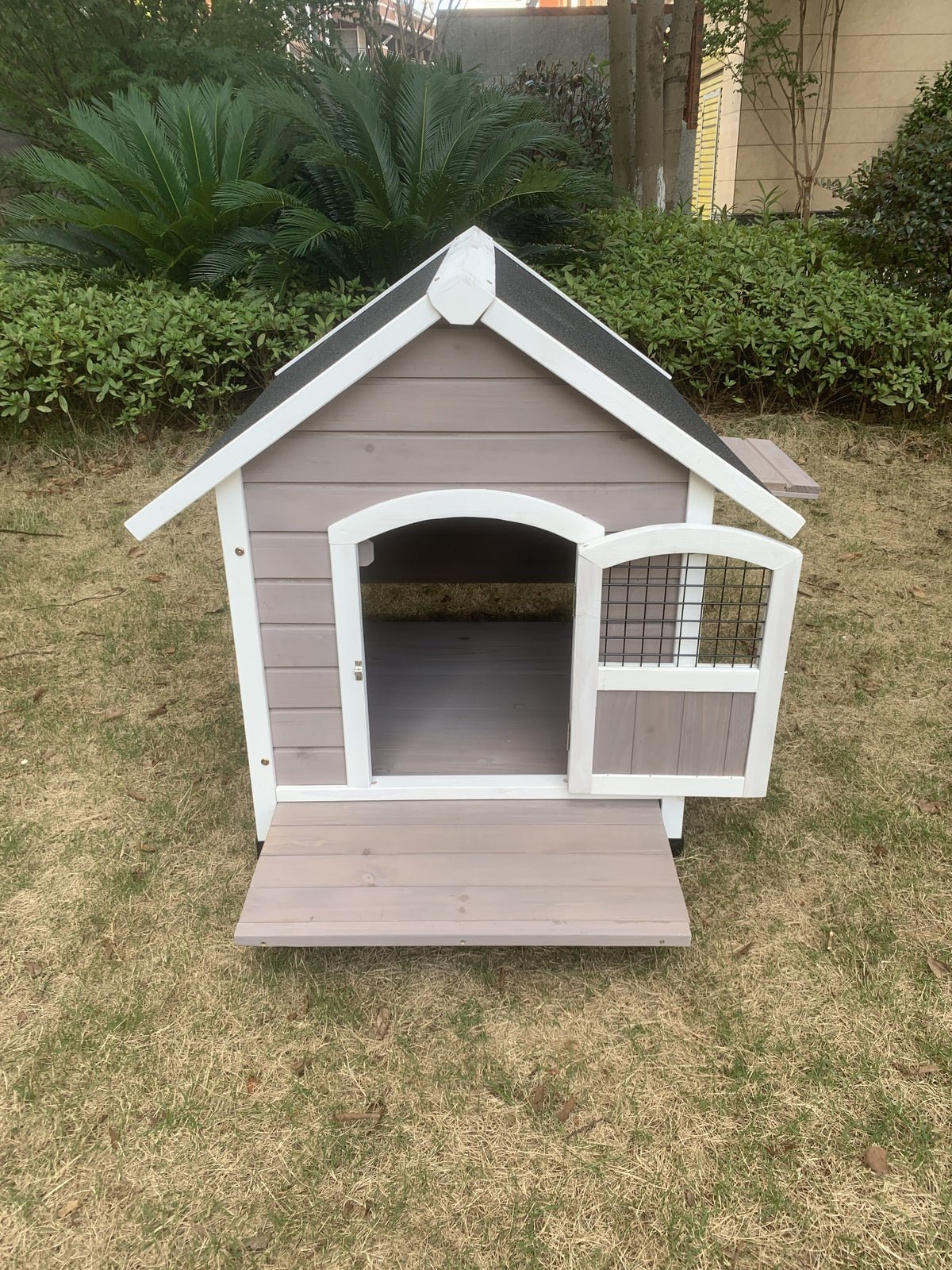 YES4PETS L Timber Pet Dog Kennel House Puppy Wooden Timber Cabin Grey wooden dog kennel YES4PETS
