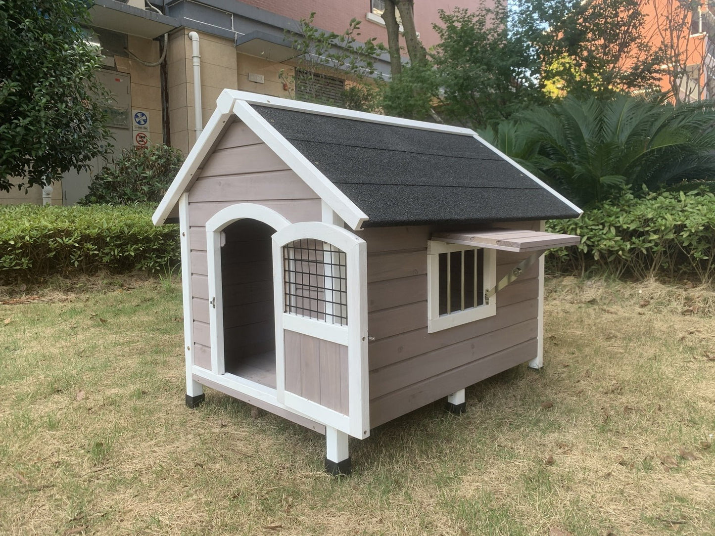 YES4PETS L Timber Pet Dog Kennel House Puppy Wooden Timber Cabin Grey wooden dog kennel YES4PETS